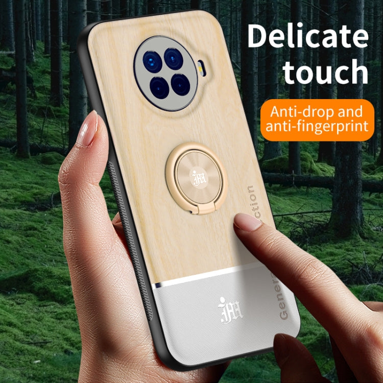 For OPPO Ace2 Wood Grain PC + TPU Shockproof Protective Case with Ring Holder