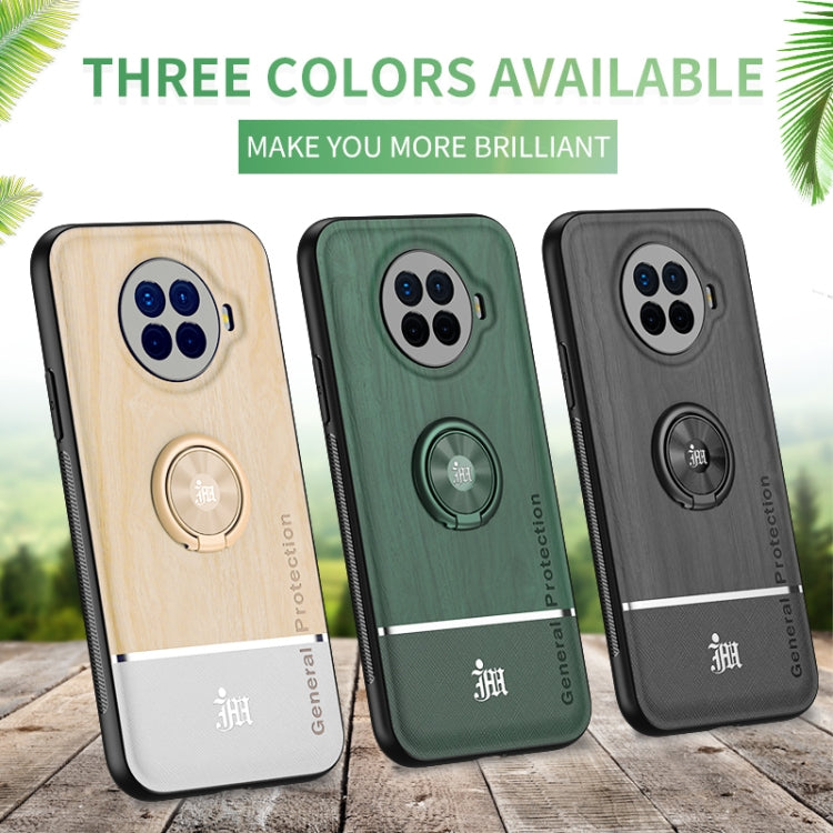 For OPPO Ace2 Wood Grain PC + TPU Shockproof Protective Case with Ring Holder