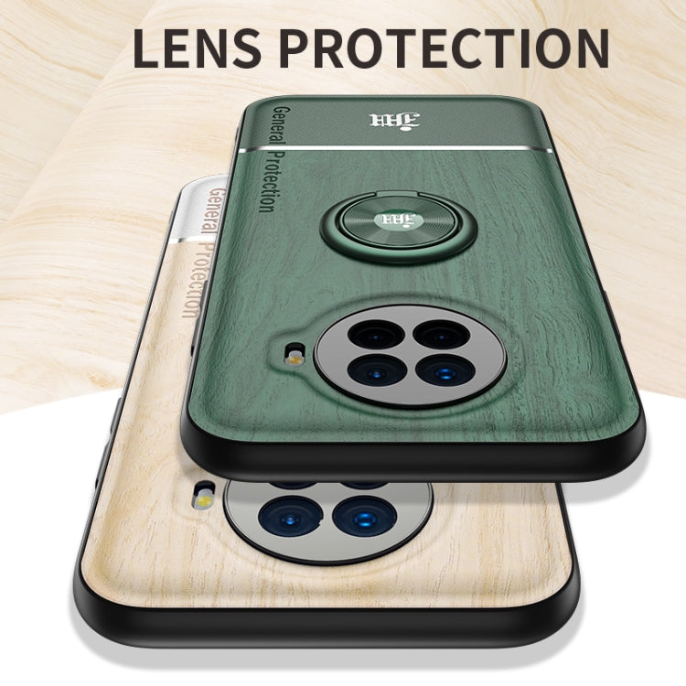 For OPPO Ace2 Wood Grain PC + TPU Shockproof Protective Case with Ring Holder