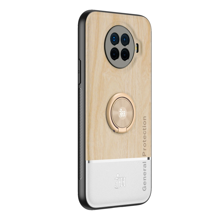 For OPPO Ace2 Wood Grain PC + TPU Shockproof Protective Case with Ring Holder