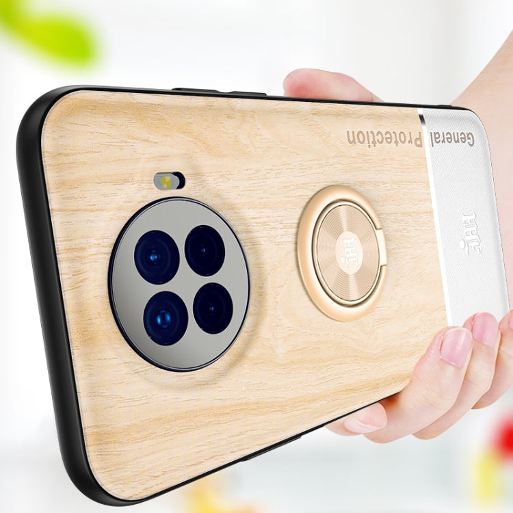 For OPPO Ace2 Wood Grain PC + TPU Shockproof Protective Case with Ring Holder