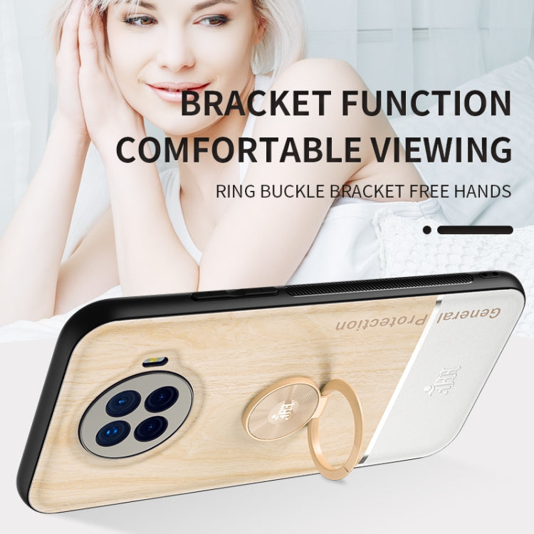 For OPPO Ace2 Wood Grain PC + TPU Shockproof Protective Case with Ring Holder