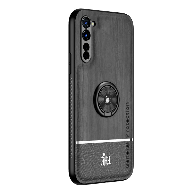 For OPPO Reno3 Wood Grain PC + TPU Shockproof Protective Case with Ring Holder