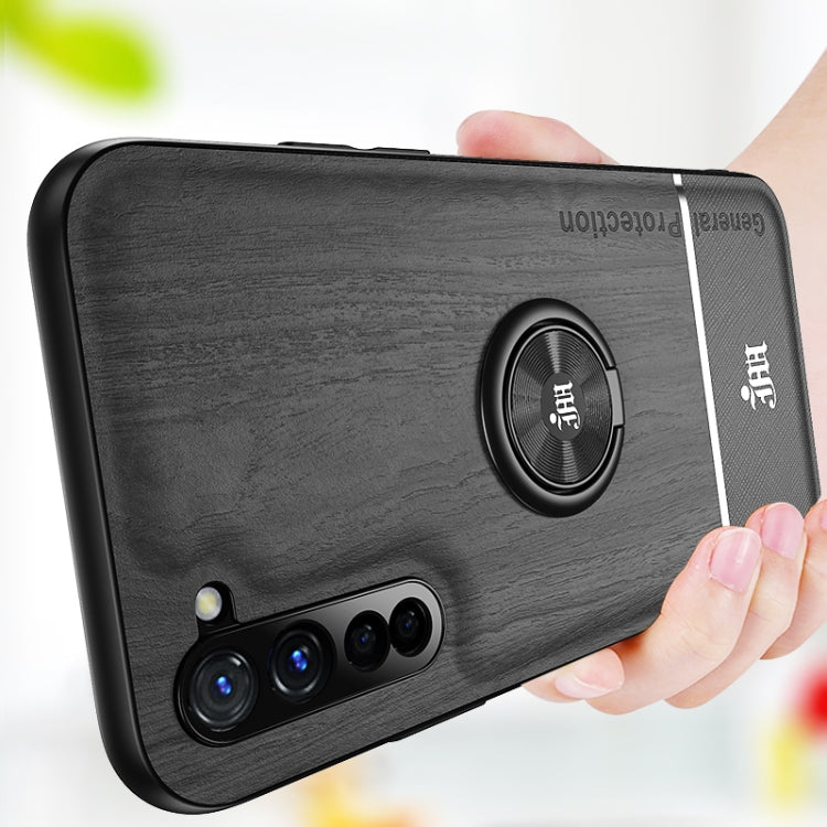 For OPPO Reno3 Wood Grain PC + TPU Shockproof Protective Case with Ring Holder