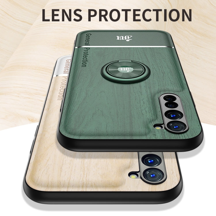 For OPPO Reno3 Wood Grain PC + TPU Shockproof Protective Case with Ring Holder