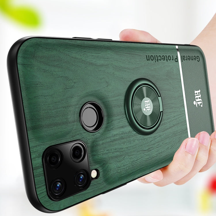 For OPPO Realme C15 Wood Grain PC + TPU Shockproof Protective Case with Ring Holder