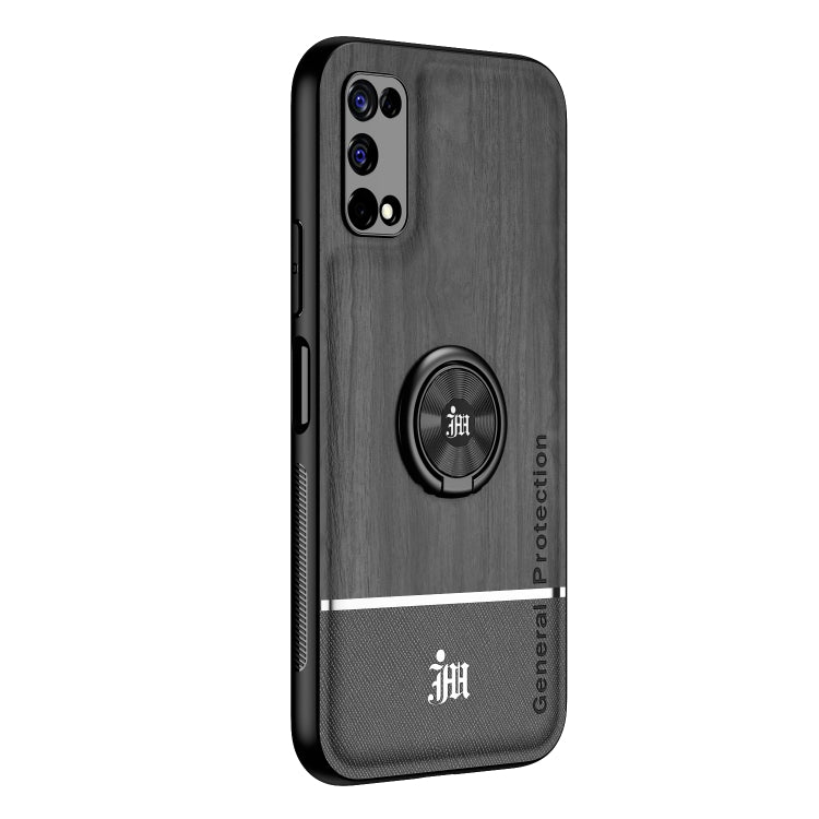 For OPPO Realme V5 5G Wood Grain PC + TPU Shockproof Protective Case with Ring Holder