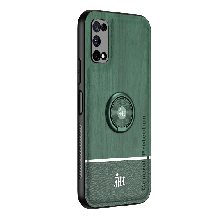For OPPO Realme V5 5G Wood Grain PC + TPU Shockproof Protective Case with Ring Holder