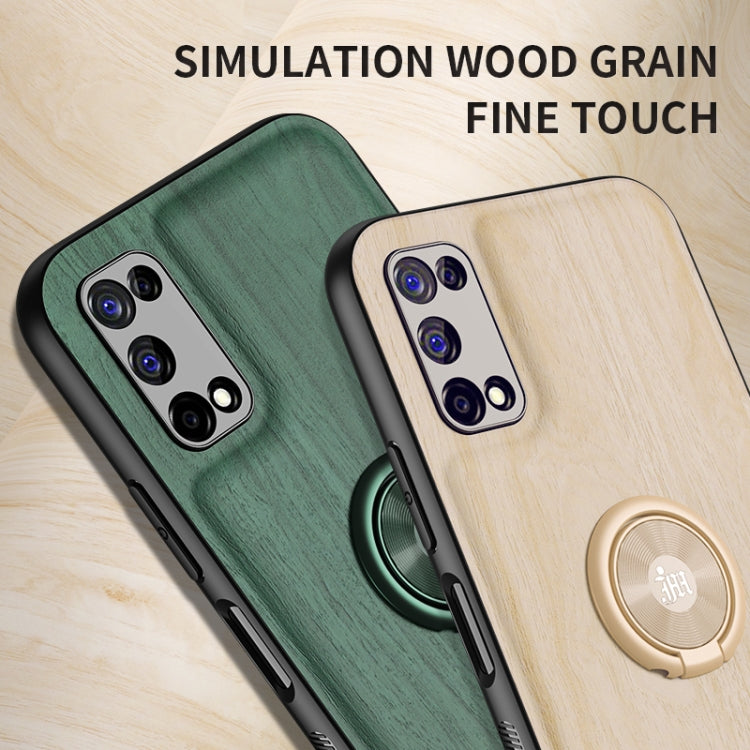 For OPPO Realme V5 5G Wood Grain PC + TPU Shockproof Protective Case with Ring Holder