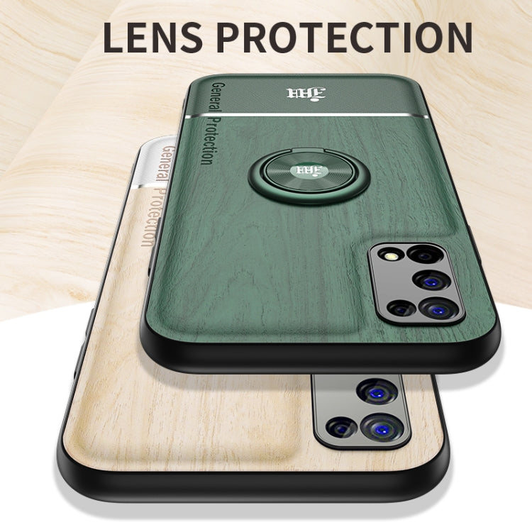 For OPPO Realme V5 5G Wood Grain PC + TPU Shockproof Protective Case with Ring Holder