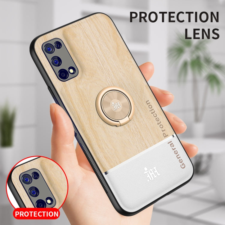 For OPPO Realme V5 5G Wood Grain PC + TPU Shockproof Protective Case with Ring Holder