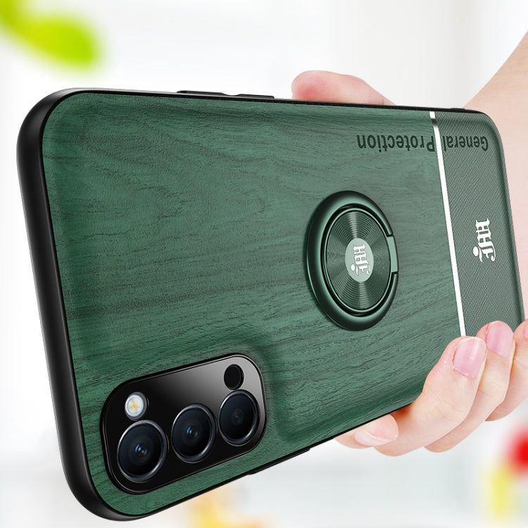 For OPPO Reno4 4G Wood Grain PC + TPU Shockproof Protective Case with Ring Holder