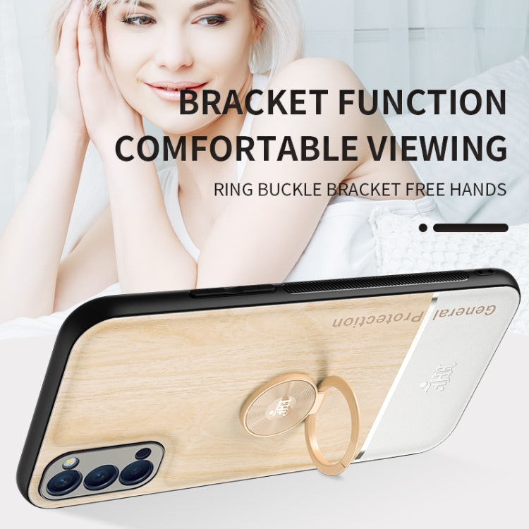 For OPPO Reno4 4G Wood Grain PC + TPU Shockproof Protective Case with Ring Holder