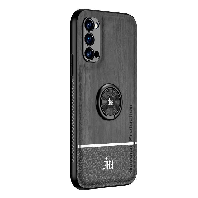 For OPPO Reno4 Pro Wood Grain PC + TPU Shockproof Protective Case with Ring Holder