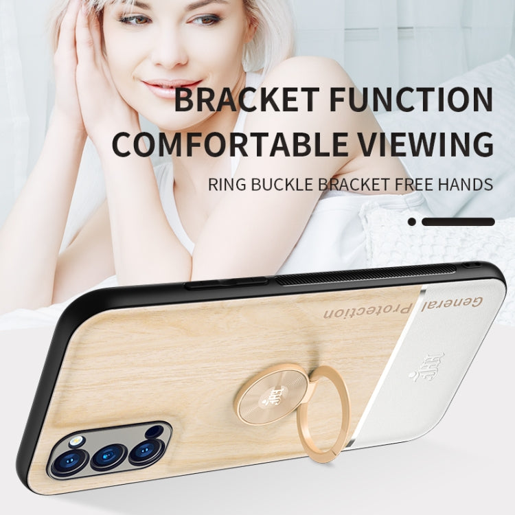 For OPPO Reno4 Pro Wood Grain PC + TPU Shockproof Protective Case with Ring Holder