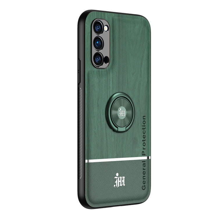 For OPPO Reno4 Pro Wood Grain PC + TPU Shockproof Protective Case with Ring Holder