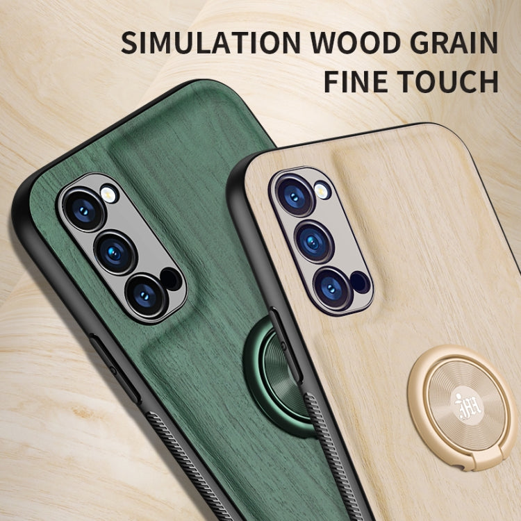 For OPPO Reno4 Pro Wood Grain PC + TPU Shockproof Protective Case with Ring Holder