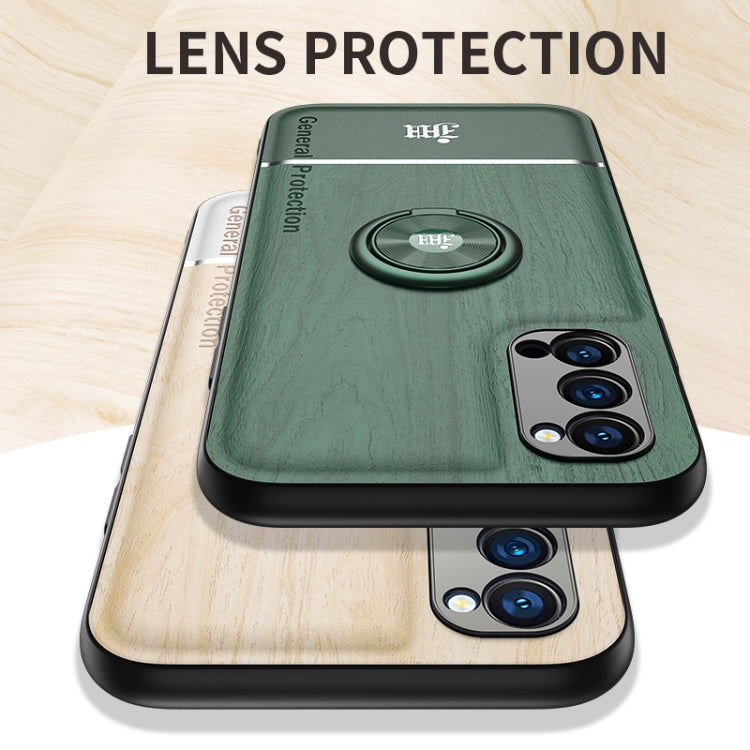 For OPPO Reno4 Pro Wood Grain PC + TPU Shockproof Protective Case with Ring Holder