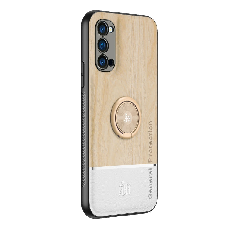 For OPPO Reno4 Pro Wood Grain PC + TPU Shockproof Protective Case with Ring Holder