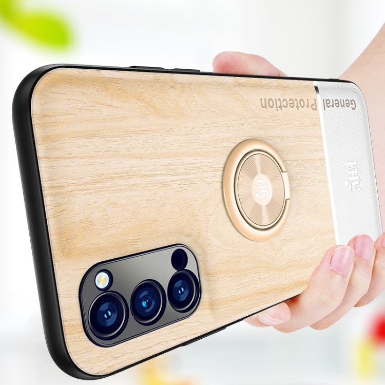 For OPPO Reno4 Pro Wood Grain PC + TPU Shockproof Protective Case with Ring Holder