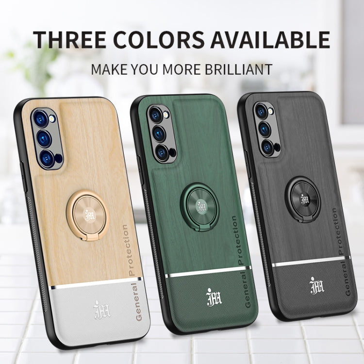 For OPPO Reno4 Pro Wood Grain PC + TPU Shockproof Protective Case with Ring Holder