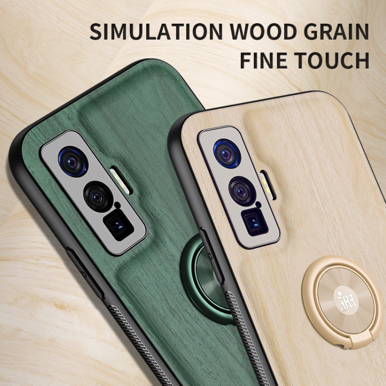 For vivo iQOO 5 Pro Wood Grain PC + TPU Shockproof Protective Case with Ring Holder