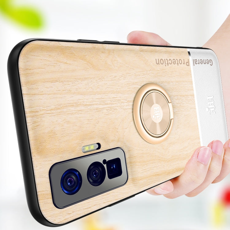 For vivo iQOO 5 Pro Wood Grain PC + TPU Shockproof Protective Case with Ring Holder