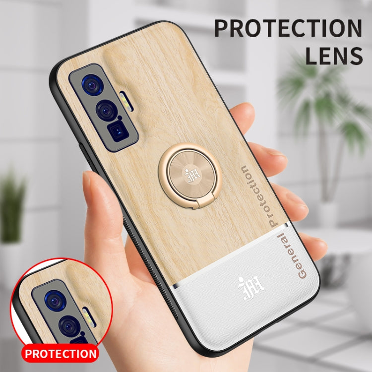 For vivo iQOO 5 Pro Wood Grain PC + TPU Shockproof Protective Case with Ring Holder