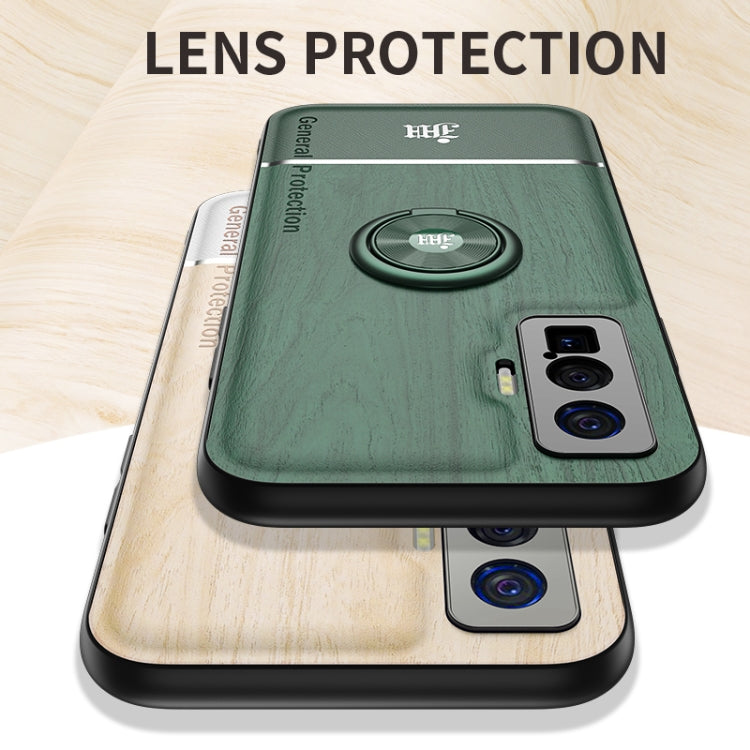 For vivo iQOO 5 Pro Wood Grain PC + TPU Shockproof Protective Case with Ring Holder