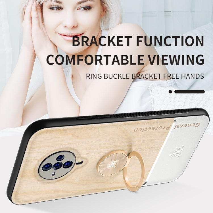 For vivo S6 Wood Grain PC + TPU Shockproof Protective Case with Ring Holder