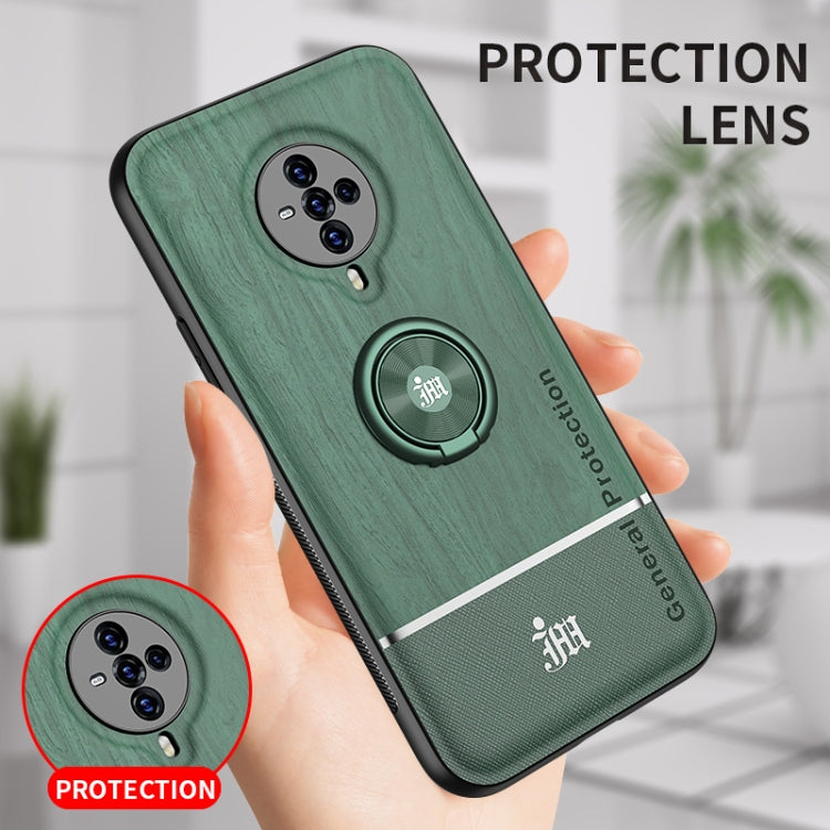 For vivo S6 Wood Grain PC + TPU Shockproof Protective Case with Ring Holder