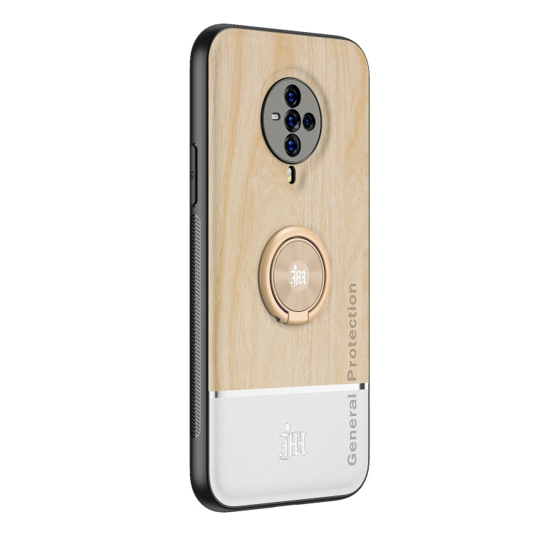 For vivo S6 Wood Grain PC + TPU Shockproof Protective Case with Ring Holder