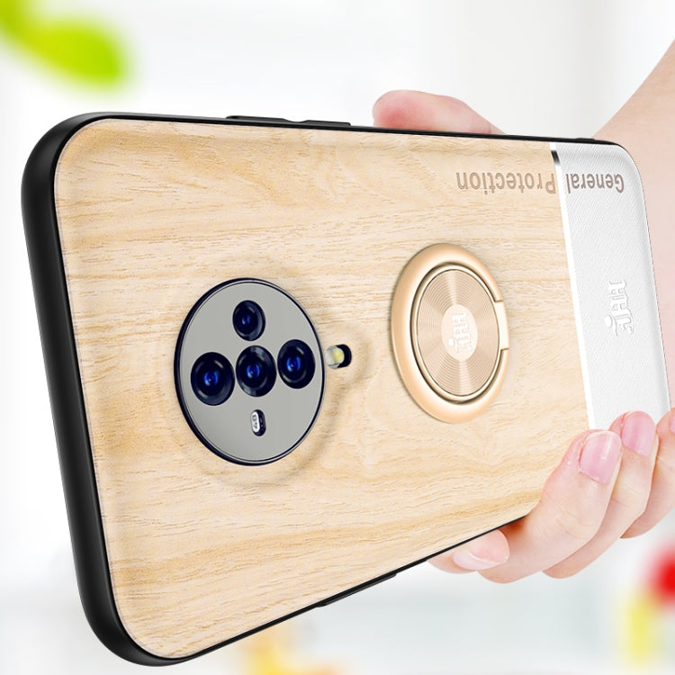 For vivo S6 Wood Grain PC + TPU Shockproof Protective Case with Ring Holder