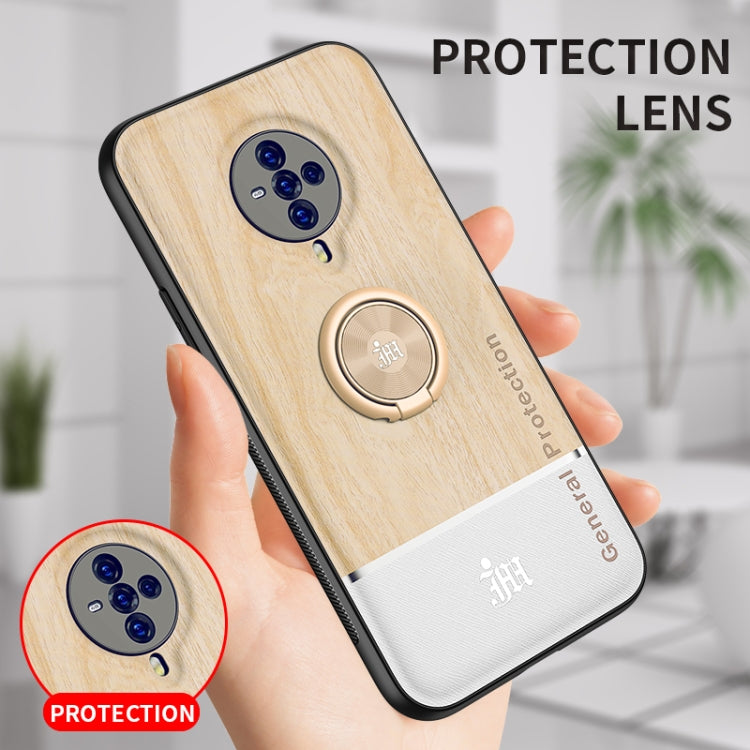 For vivo S6 Wood Grain PC + TPU Shockproof Protective Case with Ring Holder