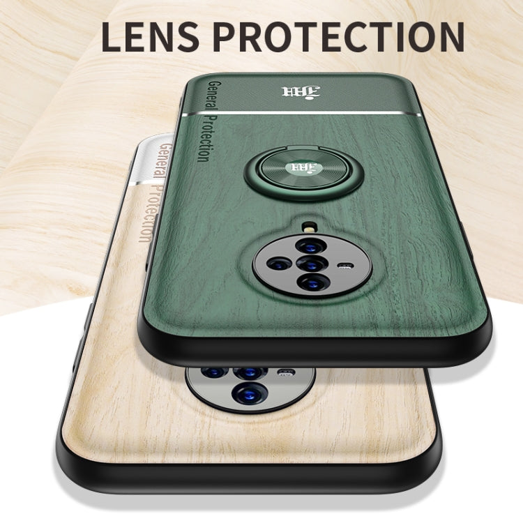 For vivo S6 Wood Grain PC + TPU Shockproof Protective Case with Ring Holder
