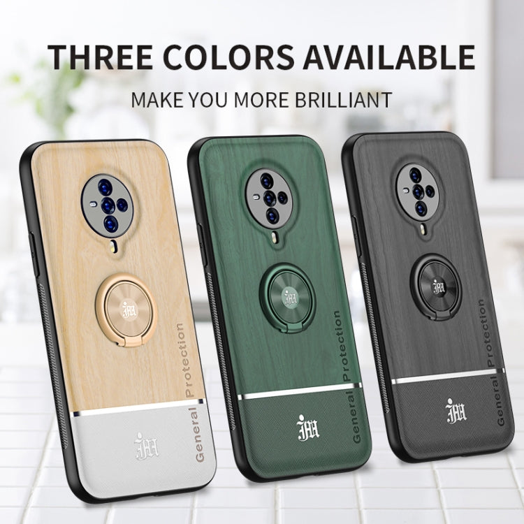 For vivo S6 Wood Grain PC + TPU Shockproof Protective Case with Ring Holder