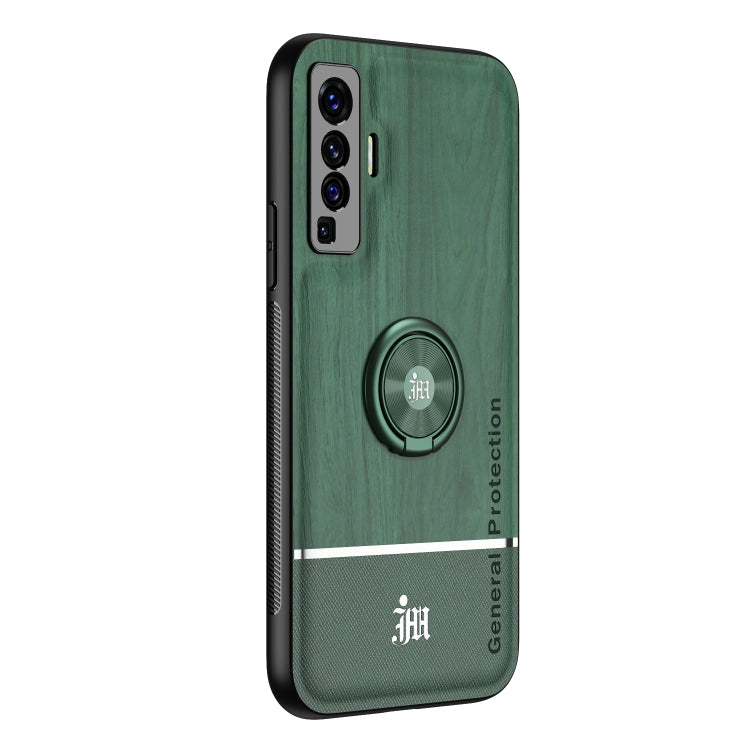 For vivo X50 Wood Grain PC + TPU Shockproof Protective Case with Ring Holder