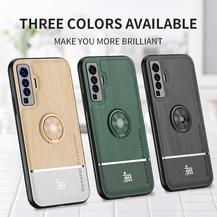 For vivo X50 Wood Grain PC + TPU Shockproof Protective Case with Ring Holder