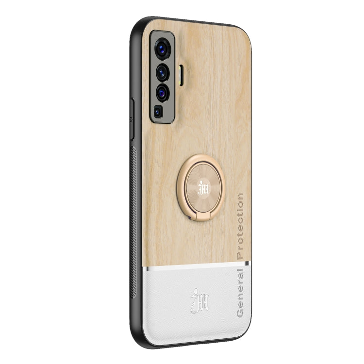 For vivo X50 Wood Grain PC + TPU Shockproof Protective Case with Ring Holder