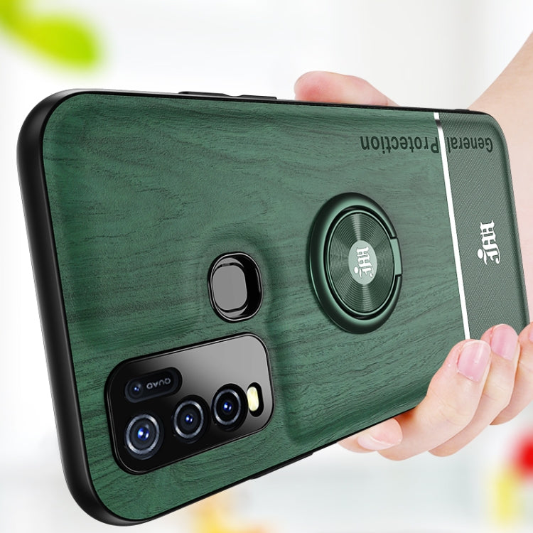 For vivo Y50 Wood Grain PC + TPU Shockproof Protective Case with Ring Holder