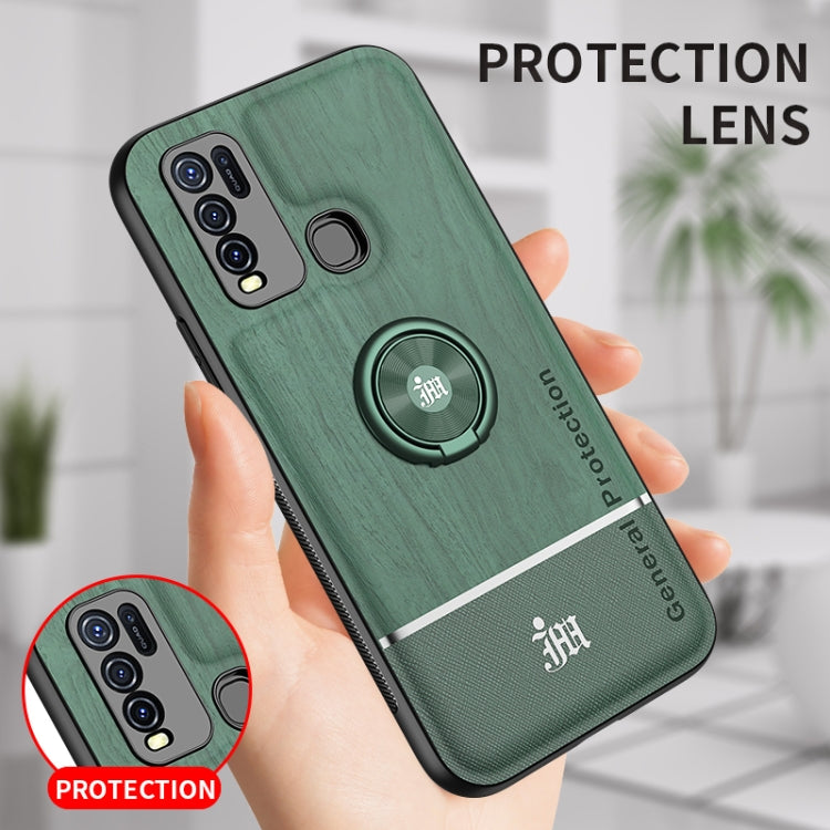 For vivo Y50 Wood Grain PC + TPU Shockproof Protective Case with Ring Holder