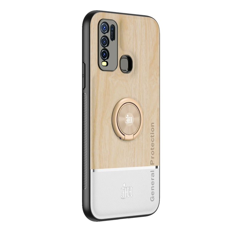 For vivo Y50 Wood Grain PC + TPU Shockproof Protective Case with Ring Holder