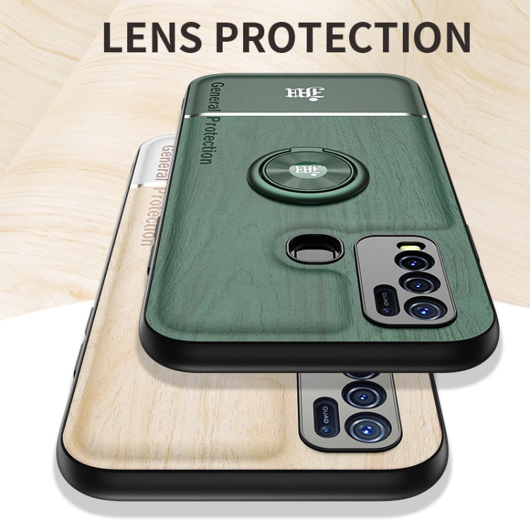 For vivo Y50 Wood Grain PC + TPU Shockproof Protective Case with Ring Holder
