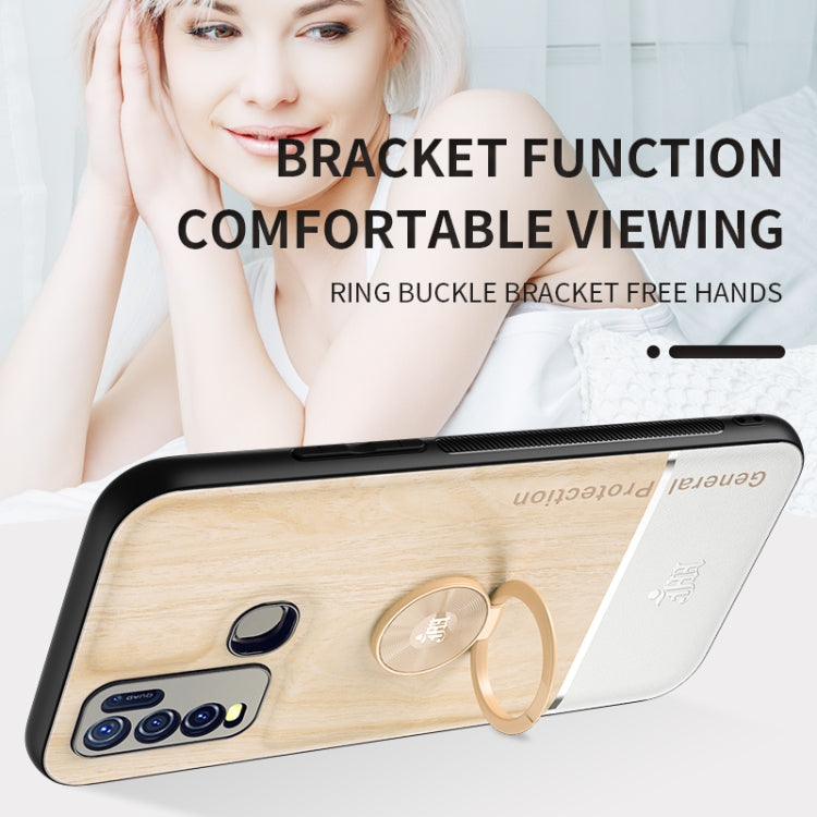 For vivo Y50 Wood Grain PC + TPU Shockproof Protective Case with Ring Holder