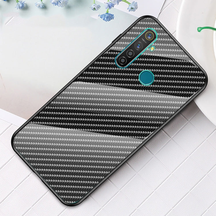 For OPPO Realme 5 Pro Carbon Fiber Gradient Color Glass Case
