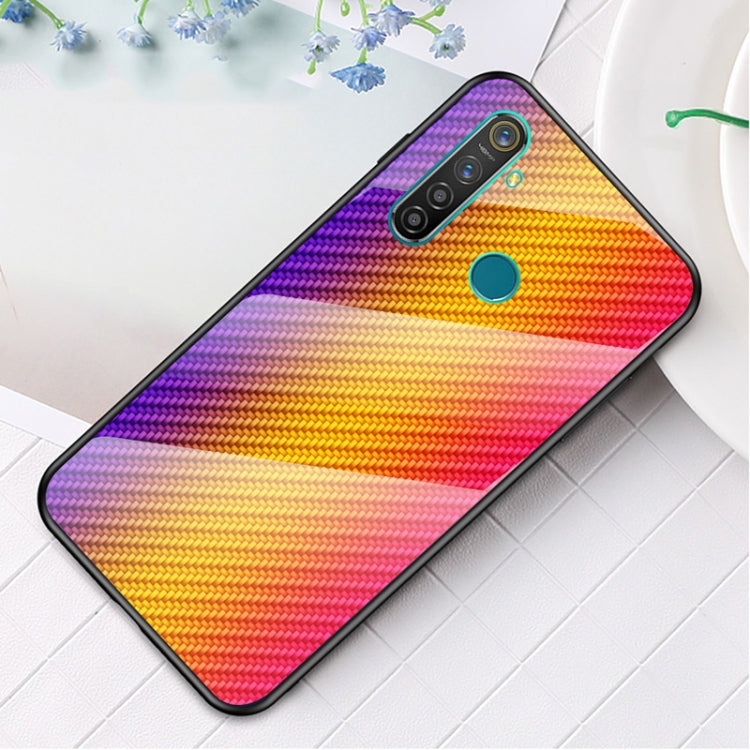 For OPPO Realme 5 Pro Carbon Fiber Gradient Color Glass Case