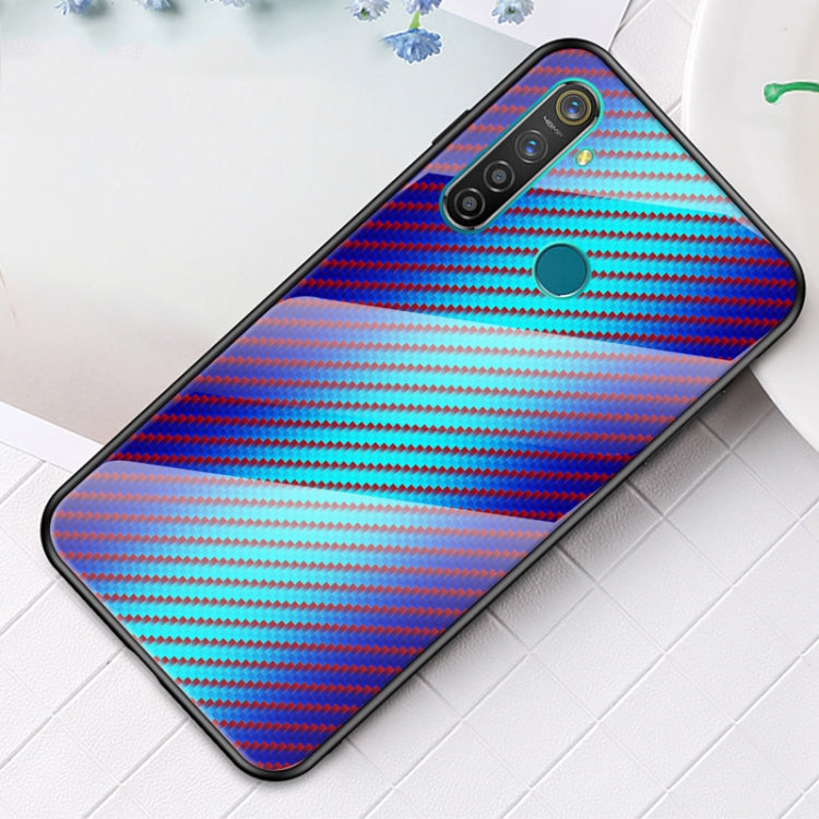 For OPPO Realme 5 Pro Carbon Fiber Gradient Color Glass Case