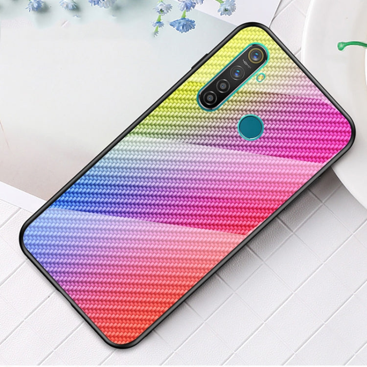 For OPPO Realme 5 Pro Carbon Fiber Gradient Color Glass Case