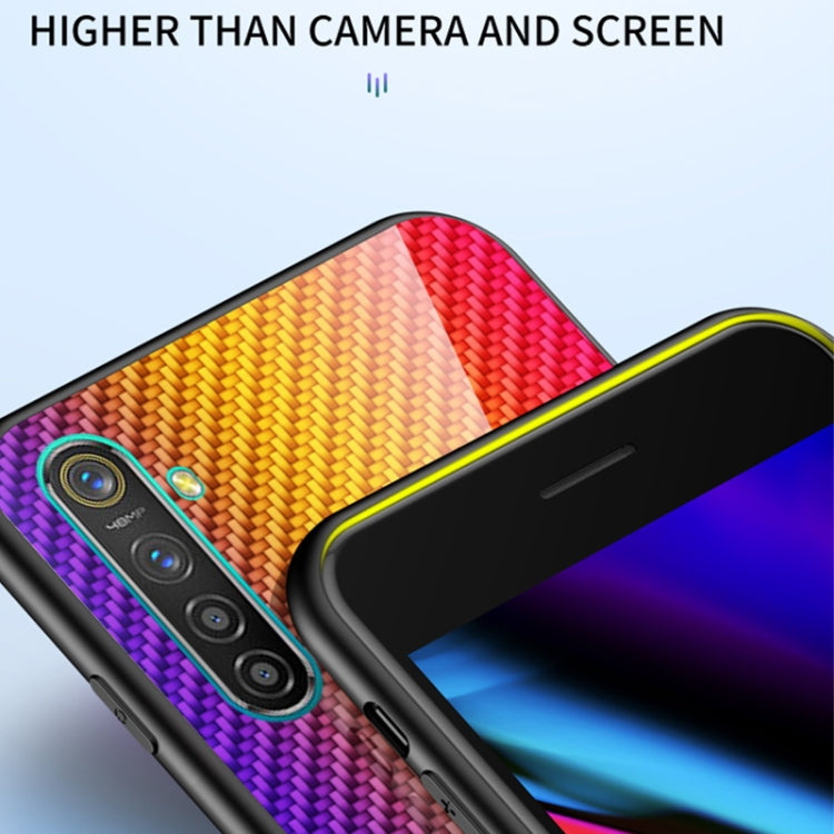 For OPPO Realme 5 Pro Carbon Fiber Gradient Color Glass Case