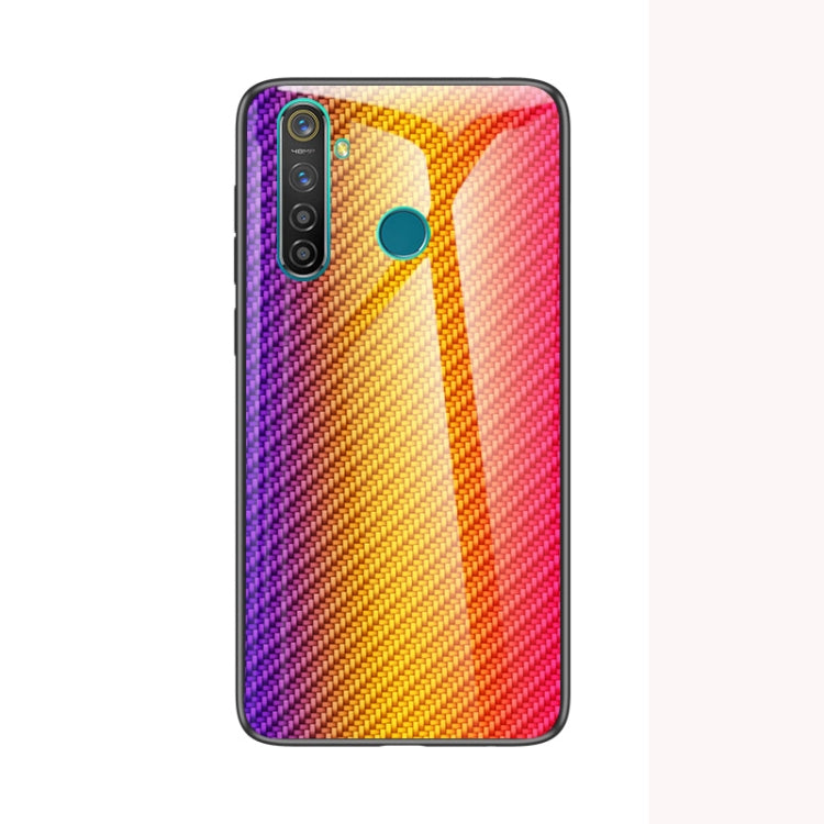For OPPO Realme 5 Carbon Fiber Gradient Color Glass Case